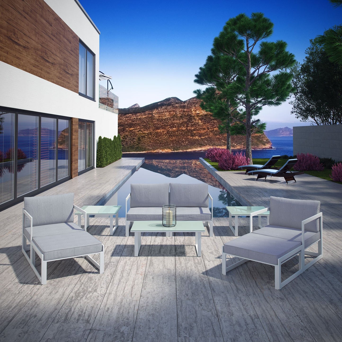 kitchen and dining room sets | CasaFoyer Fortuna Outdoor Patio Sectional Sofa Set | Modern 9-Piece Furniture Collection | Powder-Coated Aluminum Frame | All-Weather Polyester Cushions | White Gray | casafoyer.myshopify.com