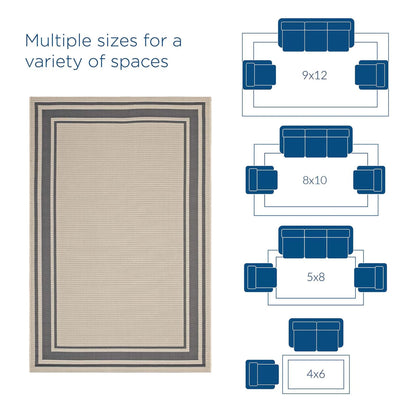 Carpet & Rugs | CasaFoyer  Rim Solid Border Borderline Indoor/Outdoor Area Rug | Durable & Soft Polypropylene | Fade & Stain Resistant | 5x8 | Gray/Beige | casafoyer.myshopify.com