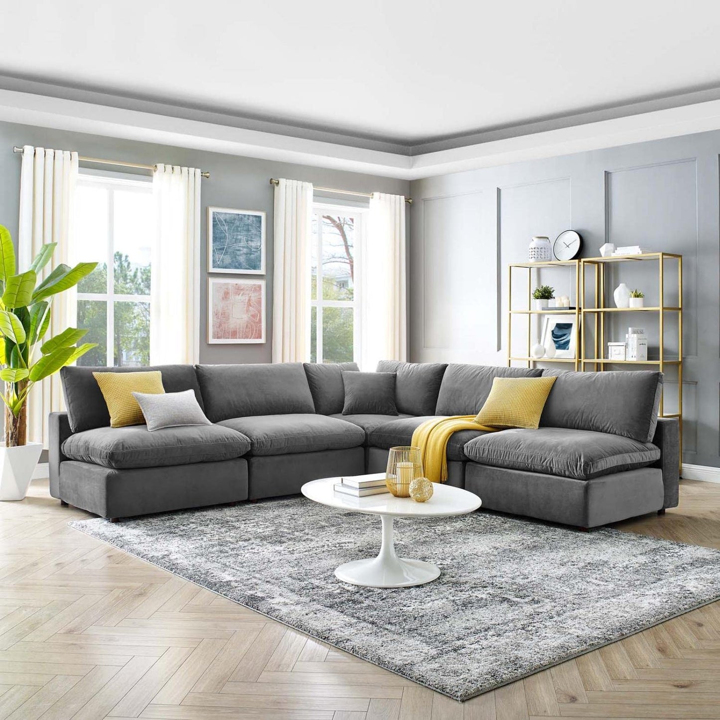 kitchen and dining room sets | CasaFoyer Commix Sectional Sofa | Plush Comfort | Clean-lined Design | Stain-Resistant Velvet | Solid Wood Construction | Duck Down Cushions | 5-Piece Set | casafoyer.myshopify.com