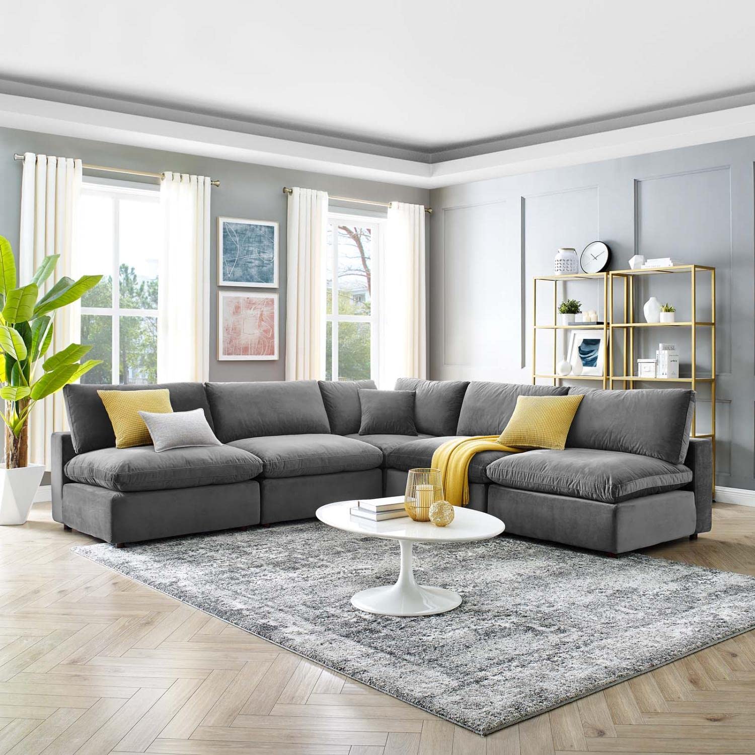 kitchen and dining room sets | CasaFoyer Commix Sectional Sofa | Plush Comfort | Clean-lined Design | Stain-Resistant Velvet | Solid Wood Construction | Duck Down Cushions | 5-Piece Set | casafoyer.myshopify.com