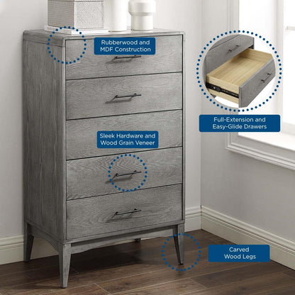 DRESSER | CasaFoyer Georgia Wood 5-Drawer Chest | Rustic Farmhouse Style | Solid Rubberwood | Ample Storage | Easy-Glide Drawers | Assembly Required | casafoyer.myshopify.com