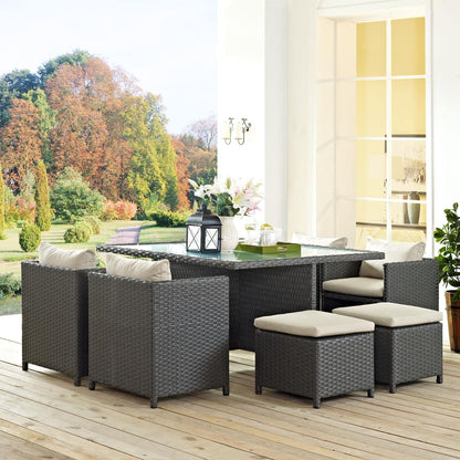 Patio Furniture Sets | Sojourn Outdoor Patio Dining Furniture Set | Sunbrella Cushions | Synthetic Rattan | UV Protection | Aluminum Frame | 9 Piece | casafoyer.myshopify.com