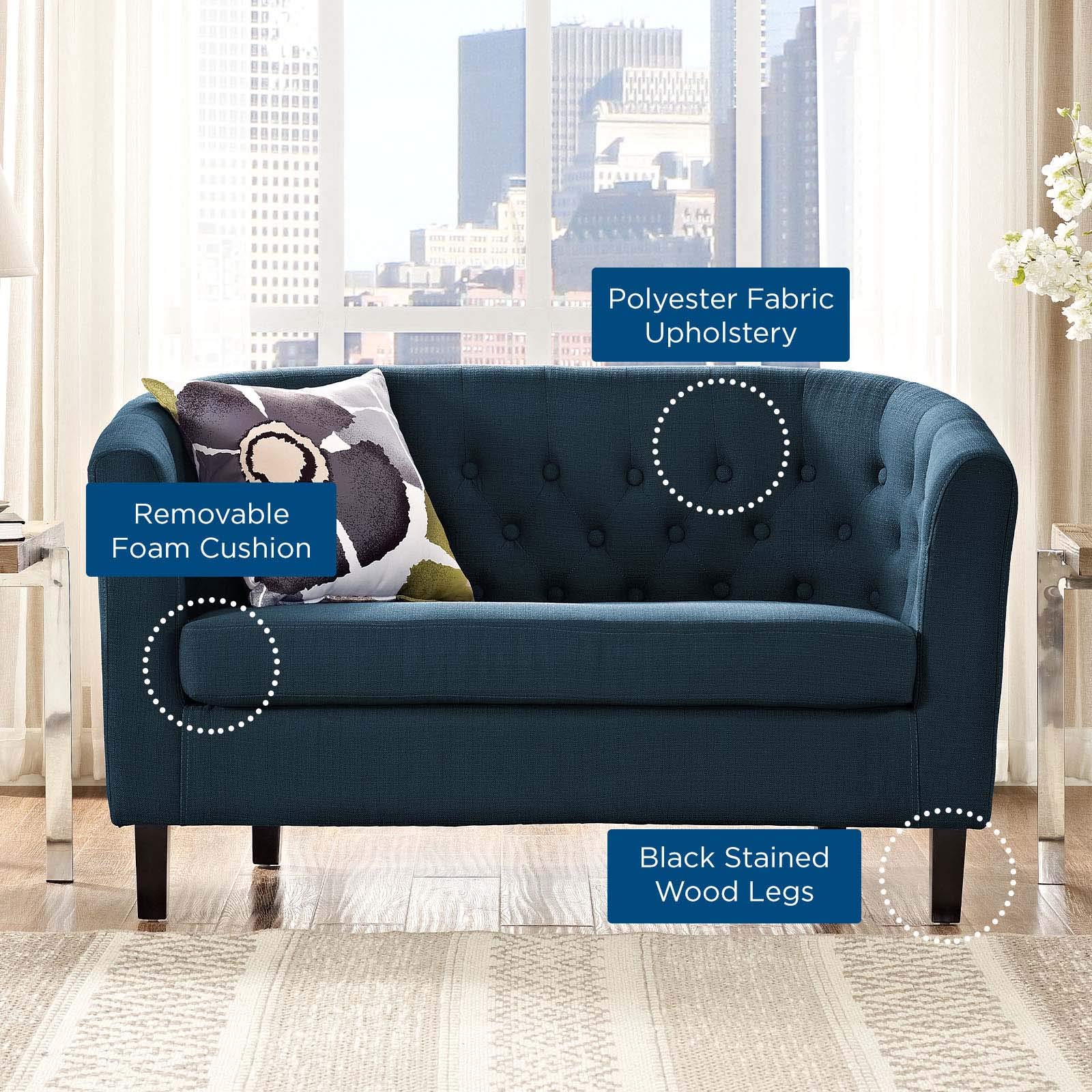 sofas | CasaFoyer Prospect Loveseat | Timeless Luxury & Modern Aesthetics | Chesterfield Design | Button Tufting | Elegant Curves | Foam Padding | Polyester Fabric | Espresso Stained Wood Legs | Non-Marking Foot Caps | Ideal for Stylish Living Spaces | casafoyer.myshopify.com