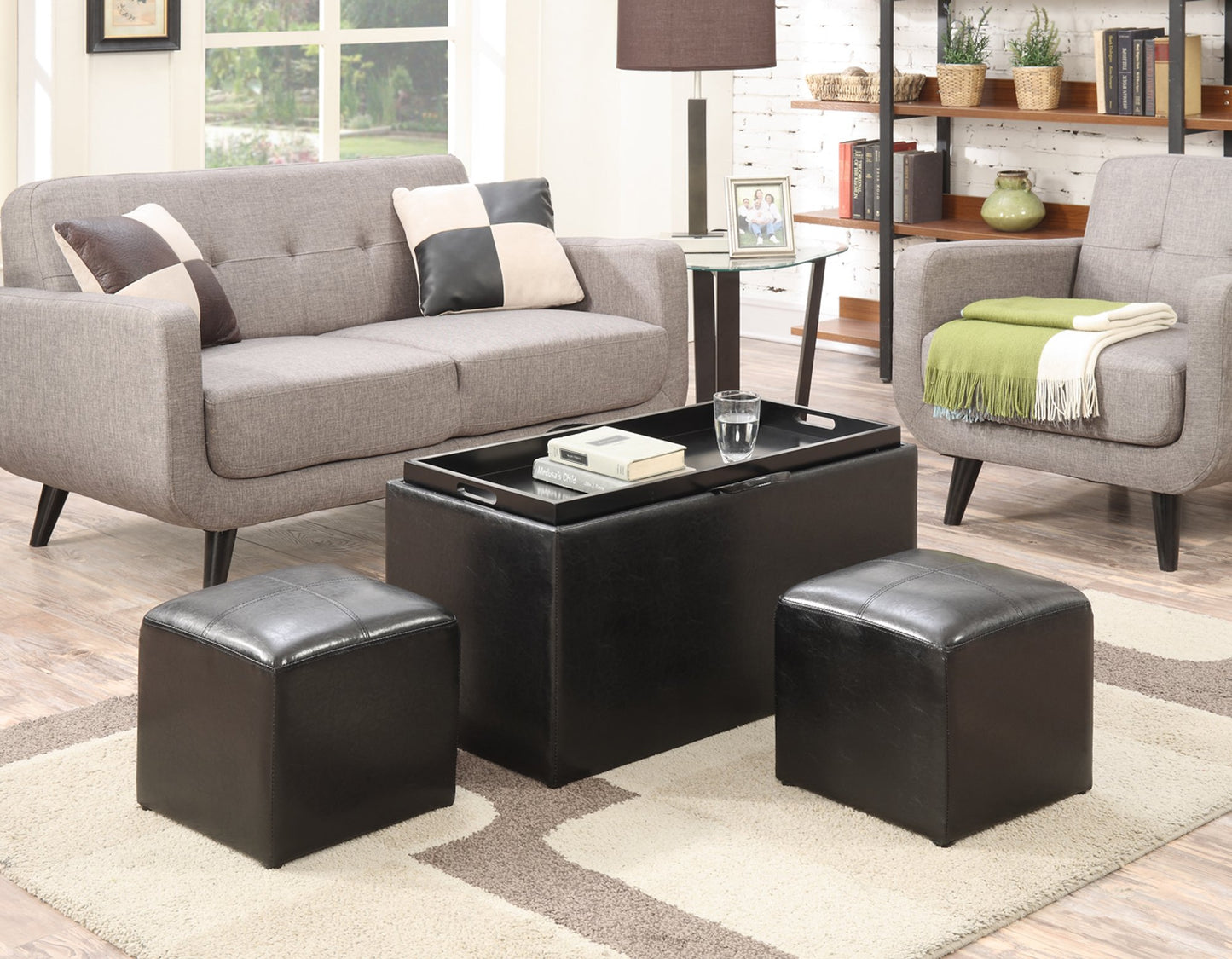 Ottoman | Designs4Comfort Sheridan Storage Bench | Reversible Tray | 2 Side Ottomans | Ample Storage & Seating | Built-in Serving Trays | casafoyer.myshopify.com