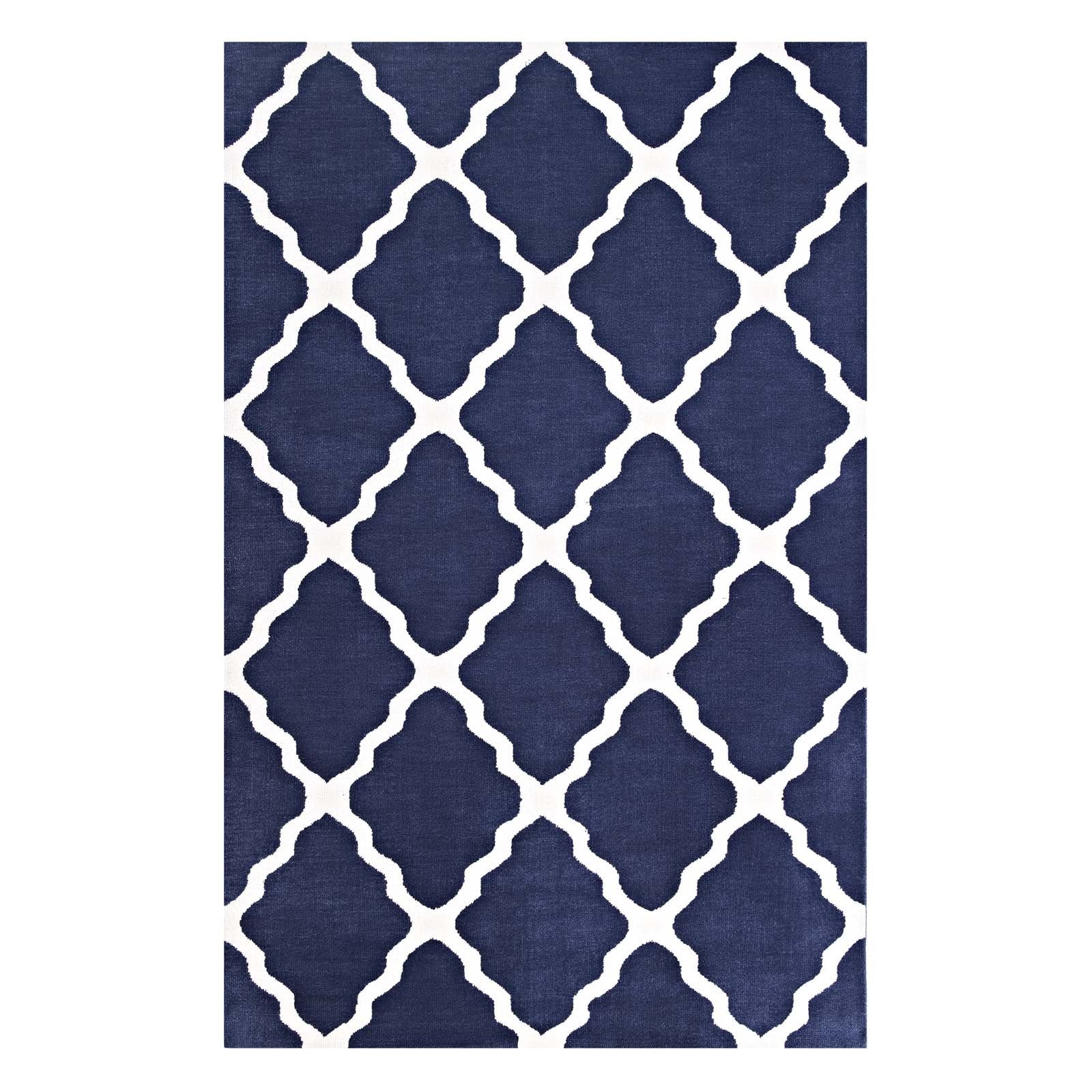 Carpet & Rugs | CasaFoyer Marja Moroccan Trellis Area Rug | Elegant lattice design | Soft polyester microfiber | Durable jute fabric bottom | Stain-resistant | Non-shedding | Easy to maintain | 5x8 size | Navy and Ivory | casafoyer.myshopify.com
