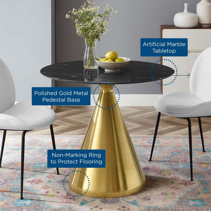 patio dining tables | CasaFoyer Tupelo 36 Dining Table | Modern Style | Mid-Century Charm | Polished Gold Metal Base | Artificial Marble Top | Easy-to-Clean Finish | Non-Marking Ring | Assembly Required | casafoyer.myshopify.com