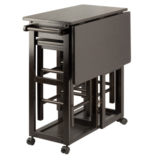 Dining Table | CasaFoyer Wood Suzanne Collection 3-Piece Space Saver Set - Coffee Finish | Drop Leaf Dining Table for Two | Hideaway Stools | Easy Assembly | Small Spaces | casafoyer.myshopify.com