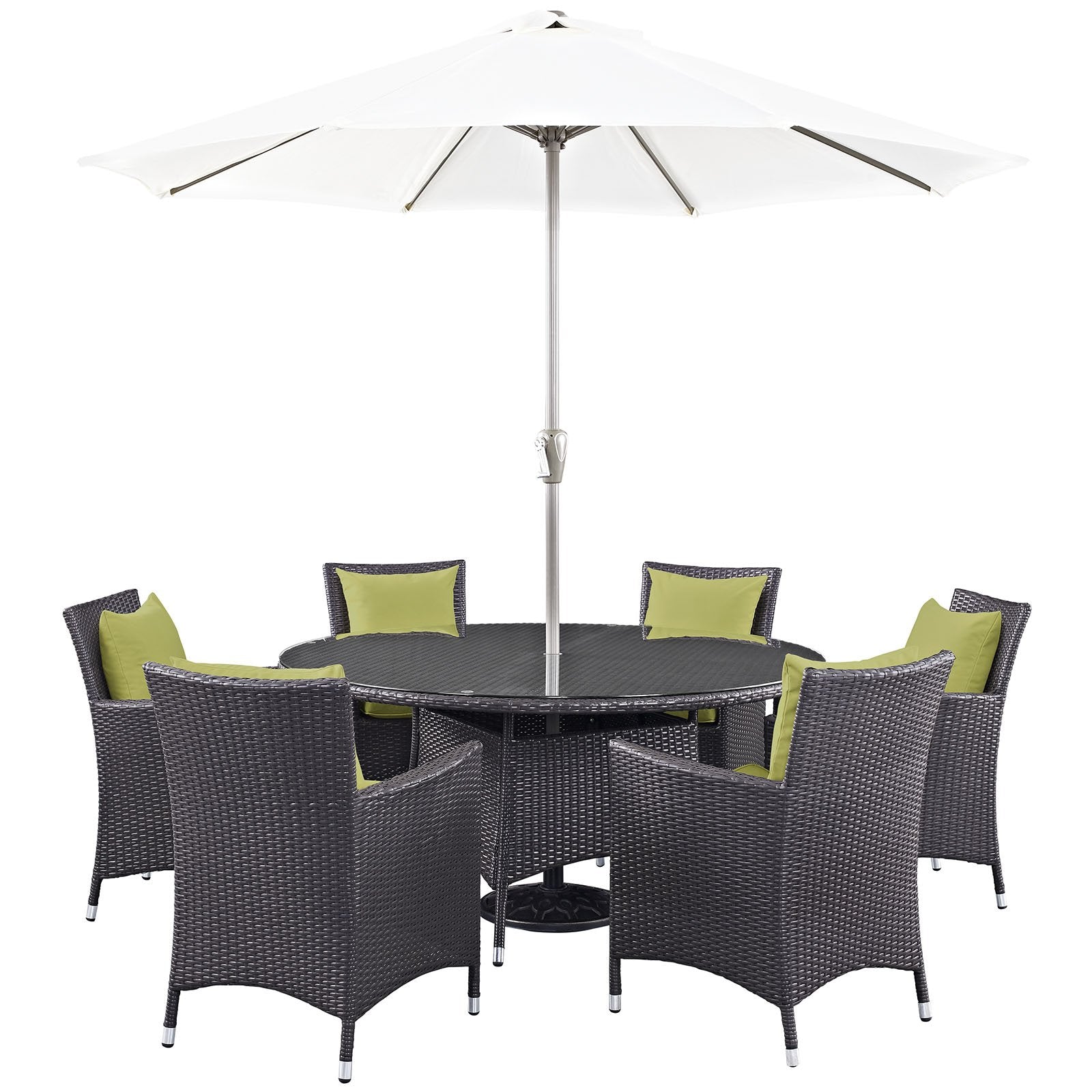 kitchen and dining room sets | CasaFoyer Convene Outdoor Sectional Series | Durable Rattan Weave | Weather-Resistant Cushions | Patio Dining Set with Umbrella | 8 Piece | Espresso Peridot | casafoyer.myshopify.com