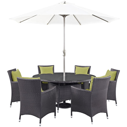kitchen and dining room sets | CasaFoyer Convene Outdoor Sectional Series | Durable Rattan Weave | Weather-Resistant Cushions | Patio Dining Set with Umbrella | 8 Piece | Espresso Peridot | casafoyer.myshopify.com