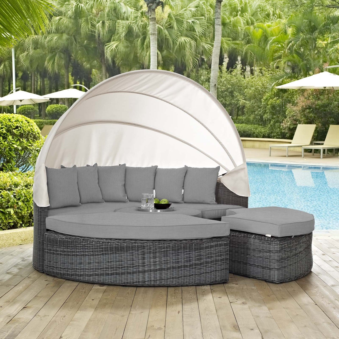 Patio Furniture Sets | Summon Outdoor Patio Sectional Daybed | Retractable Canopy | Comfortable & Durable | Sunbrella Fabric | UV Protection | Elegant Modern Design | Perfect for Patio, Backyard, Poolside | Canvas Gray | casafoyer.myshopify.com