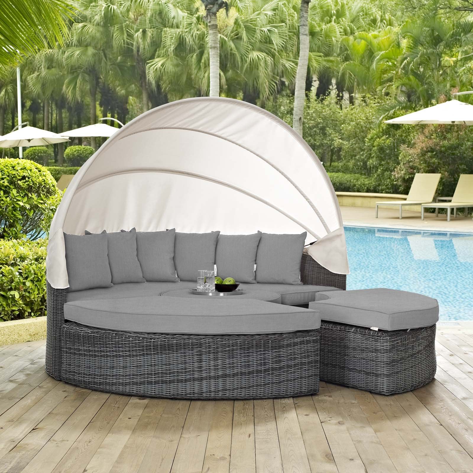 Patio Furniture Sets | Summon Outdoor Patio Sectional Daybed | Retractable Canopy | Comfortable & Durable | Sunbrella Fabric | UV Protection | Elegant Modern Design | Perfect for Patio, Backyard, Poolside | Canvas Gray | casafoyer.myshopify.com
