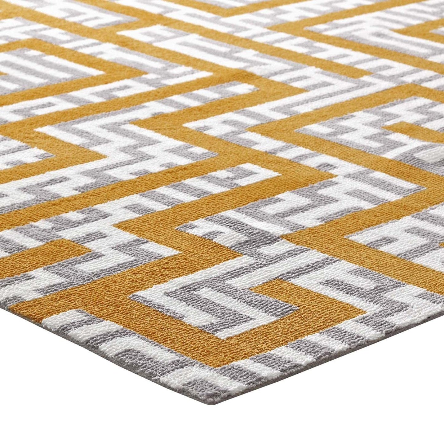 Carpet & Rugs | CasaFoyer Nahia Geometric Maze Area Rug | Modern Design | Soft Polyester Microfiber | Durable Jute Bottom | Stain-Resistant | Non-Shedding | Easy to Maintain | 5x8 Size | Ivory, Light Gray, Banana Yellow | casafoyer.myshopify.com