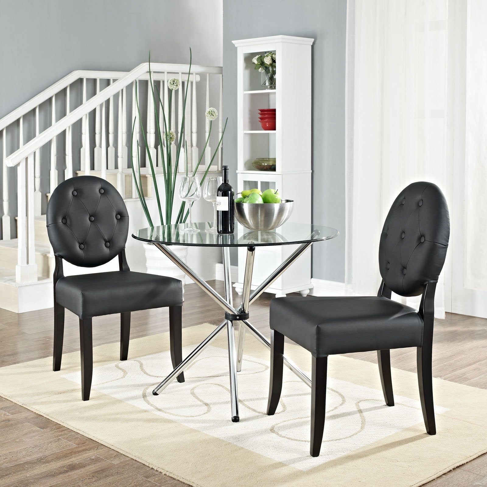 home office desk chairs | CasaFoyer Button Chair Set | Vinyl Installation | Transparent Design | Black Upholstery | Sleek Black Legs | Comfortable Seating | Set of 2 | casafoyer.myshopify.com