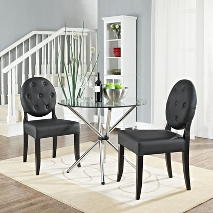 home office desk chairs | CasaFoyer Button Chair Set | Vinyl Installation | Transparent Design | Black Upholstery | Sleek Black Legs | Comfortable Seating | Set of 2 | casafoyer.myshopify.com