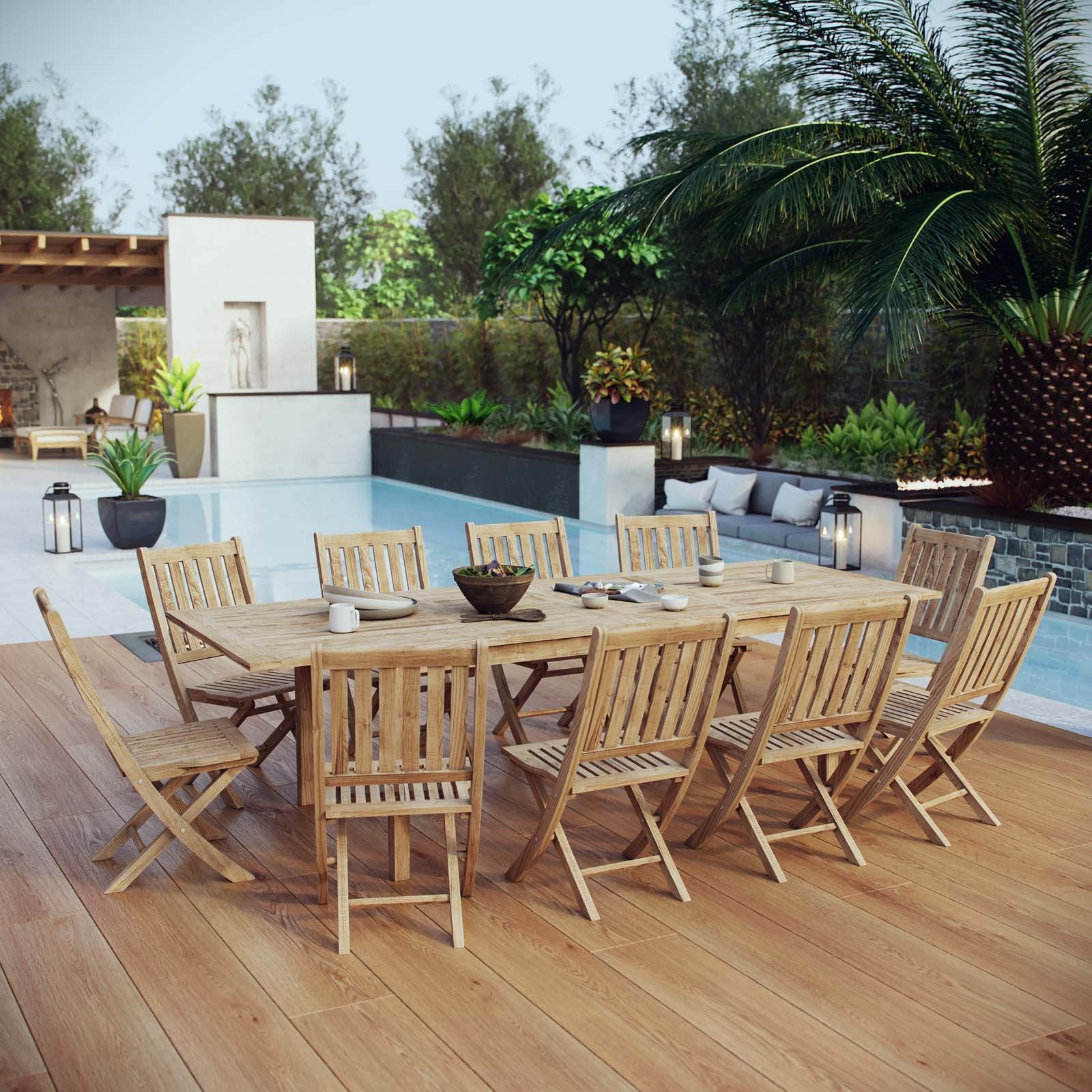 kitchen and dining room sets | CasaFoyer Premium Teak Wood Outdoor Set | Marina Collection | 11 Piece Patio Dining Set | Table & 10 Side Chairs | All-Weather Cushions | Durable & Timeless Design | casafoyer.myshopify.com