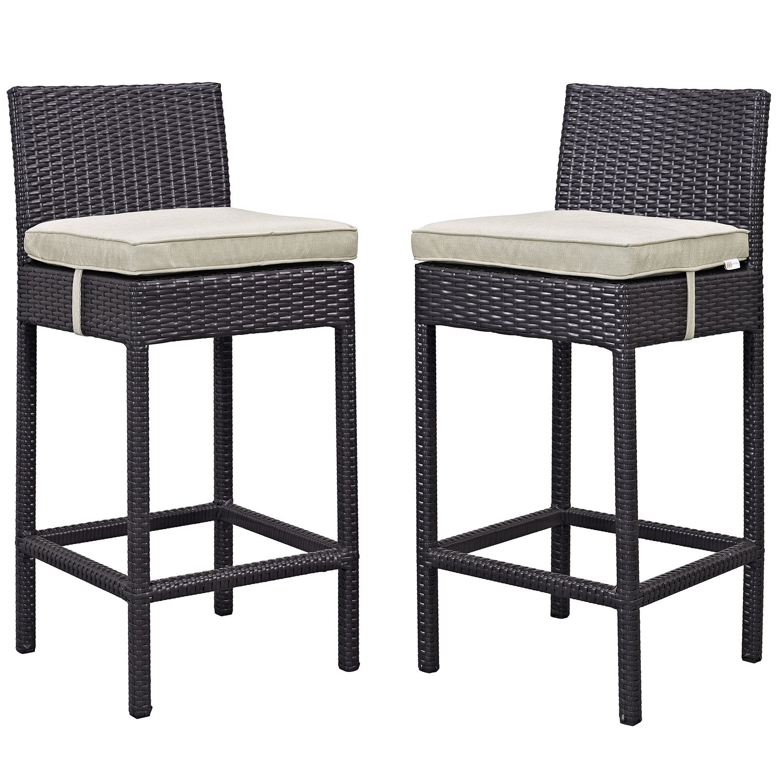 STOOL_SEATING | Lift Outdoor Patio Bar Stool Set | All-Weather Wicker Rattan | UV Resistant Cushions | Espresso Beige | Set of 2 | casafoyer.myshopify.com