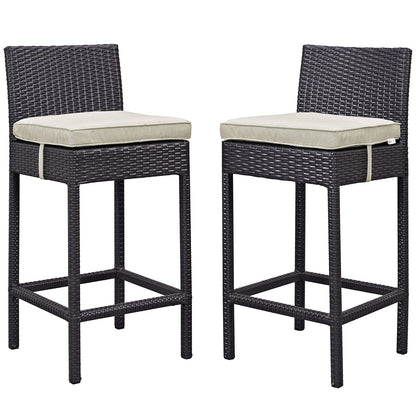 STOOL_SEATING | Lift Outdoor Patio Bar Stool Set | All-Weather Wicker Rattan | UV Resistant Cushions | Espresso Beige | Set of 2 | casafoyer.myshopify.com