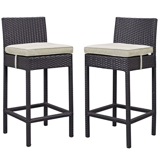 STOOL_SEATING | Lift Outdoor Patio Bar Stool Set | All-Weather Wicker Rattan | UV Resistant Cushions | Espresso Beige | Set of 2 | casafoyer.myshopify.com