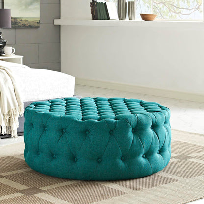 ottomans | CasaFoyer Amour Round Ottoman | Elegant Tufted Design | Plush Foam Padding | High-Quality Fabric Upholstery | Non-Marking Legs | Versatile for Bedroom, Living Room, Lounge, Office | Teal | casafoyer.myshopify.com