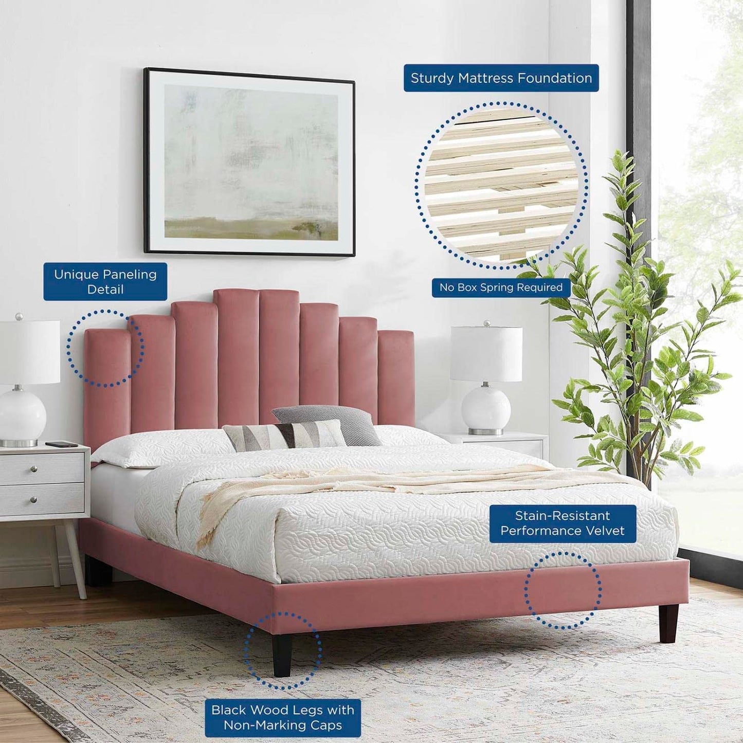 adjustable bed bases | CasaFoyer Elise Performance Velvet King Platform Bed | Opulent Elegance | Art Deco Style | Stain-Resistant | Memory Foam Compatible | 800 lbs Weight Capacity | casafoyer.myshopify.com