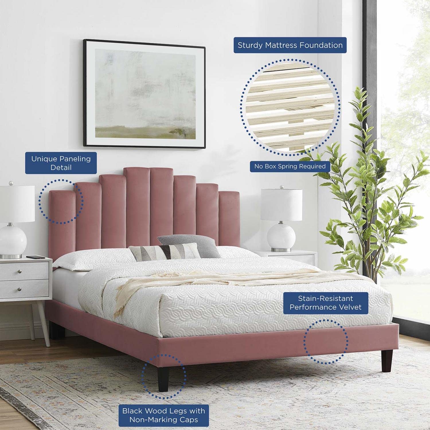adjustable bed bases | CasaFoyer Elise Performance Velvet King Platform Bed | Opulent Elegance | Art Deco Style | Stain-Resistant | Memory Foam Compatible | 800 lbs Weight Capacity | casafoyer.myshopify.com