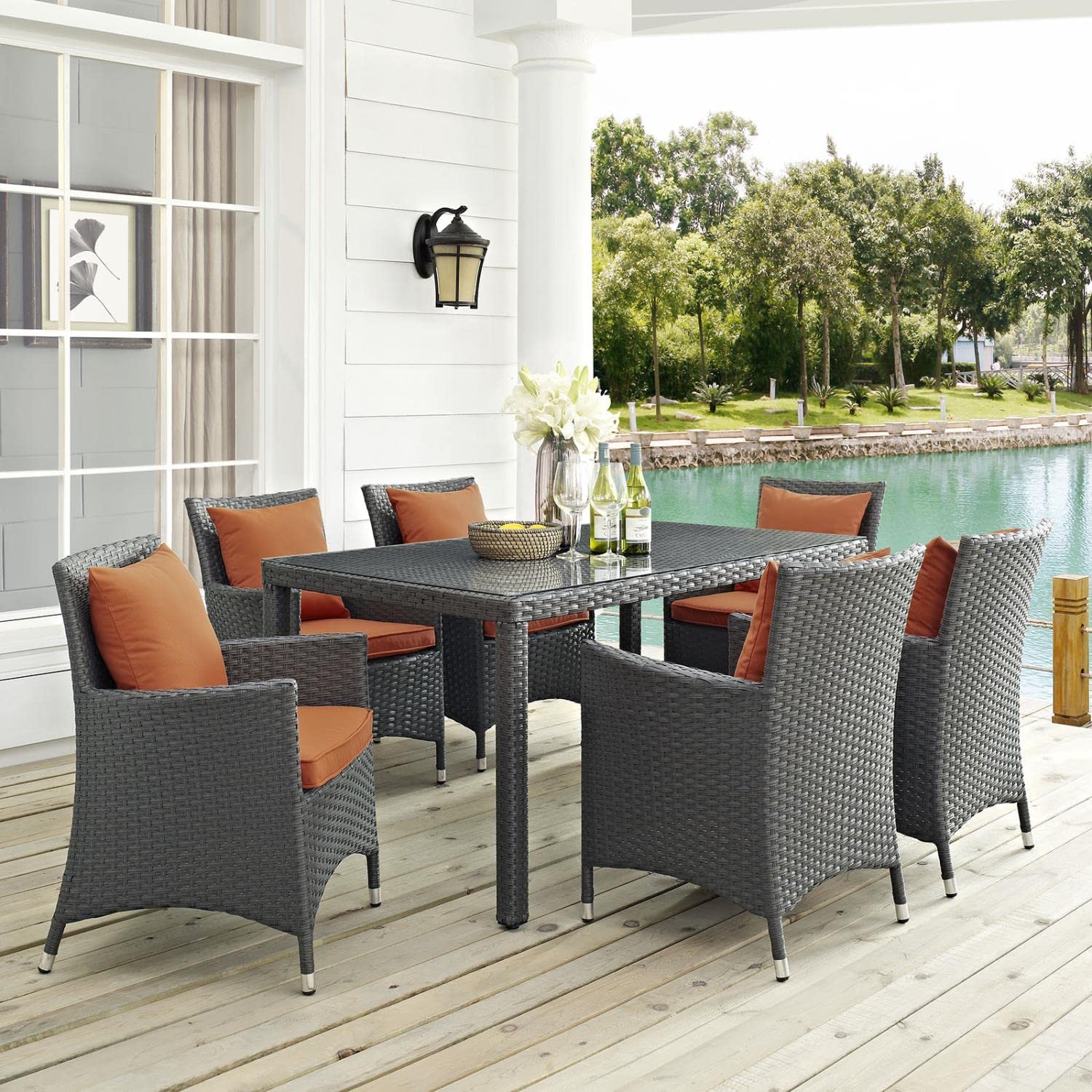 kitchen and dining room sets | CasaFoyer Sojourn Outdoor Patio Furniture | 7-Piece Dining Set | Sunbrella Cushions | Synthetic Rattan Weave | UV Protection | Aluminum Frame | casafoyer.myshopify.com