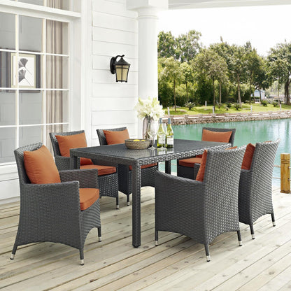kitchen and dining room sets | CasaFoyer Sojourn Outdoor Patio Furniture | 7-Piece Dining Set | Sunbrella Cushions | Synthetic Rattan Weave | UV Protection | Aluminum Frame | casafoyer.myshopify.com