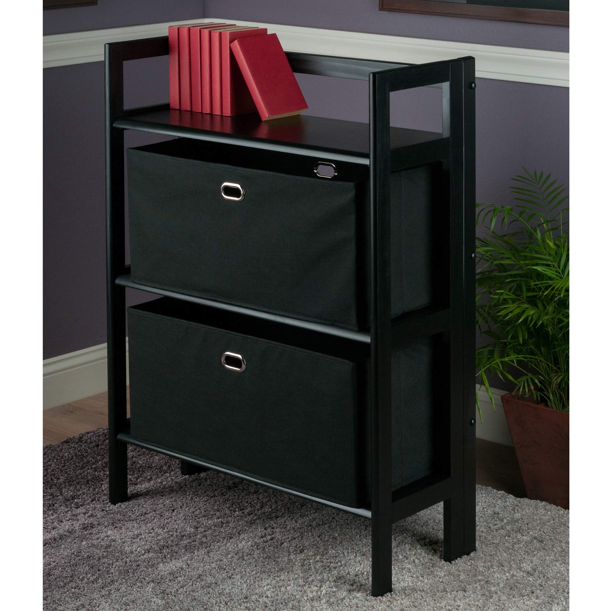 bookcases | Ergode  Wood Torino Folding Storage Shelf | 2 Foldable Baskets | Versatile & Convenient | Durable Solid Wood | Stylish Black Finish | Easy Assembly | 27.8 W x 11.5 D x 38.5 H (Open) | Maximum Stacking Height: 2 Units | casafoyer.myshopify.com