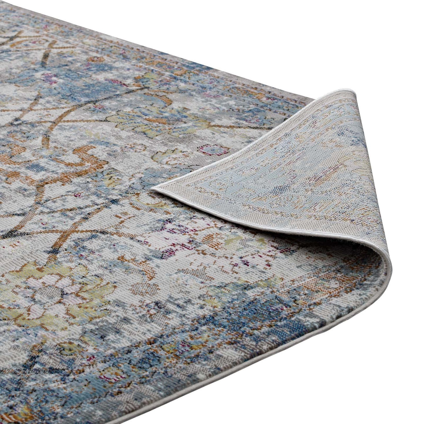 Carpet & Rugs | CasaFoyer Minu Distressed Floral Lattice Area Rug | Elegant & Durable | Machine-Woven Polypropylene | Rubber Bottom | Non-Shedding | Stain-Resistant | 4x6 | Light Blue, Yellow & Orange | casafoyer.myshopify.com