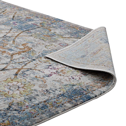 Carpet & Rugs | CasaFoyer Minu Distressed Floral Lattice Area Rug | Elegant & Durable | Machine-Woven Polypropylene | Rubber Bottom | Non-Shedding | Stain-Resistant | 4x6 | Light Blue, Yellow & Orange | casafoyer.myshopify.com