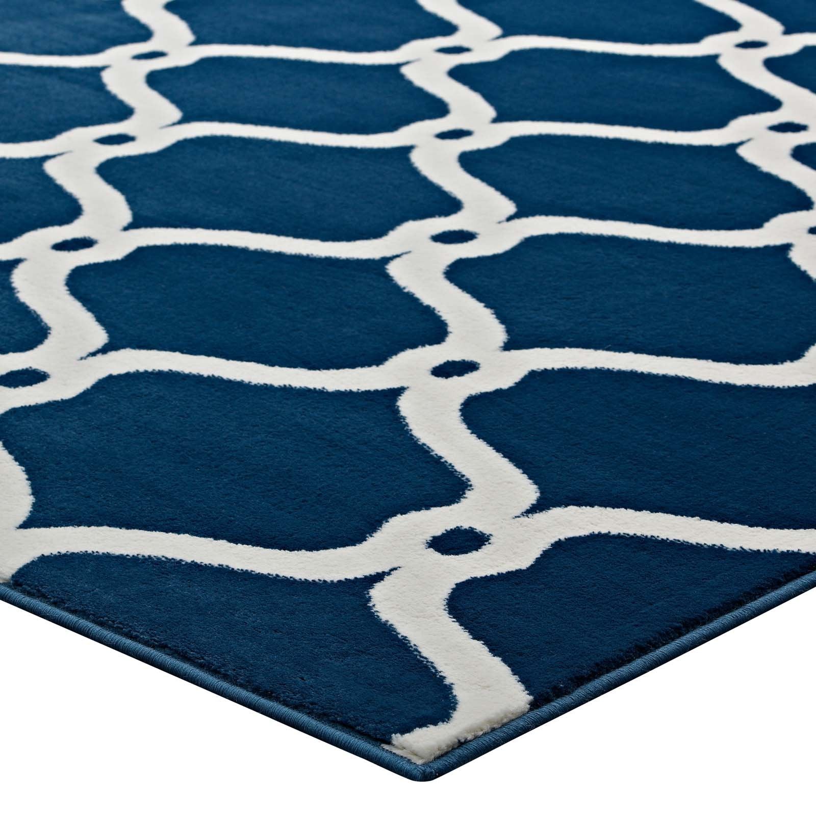 Carpet & Rugs | CasaFoyer Beltara Chain Link Transitional Trellis Area Rug | Durable | Stain Resistant | 5x8 Size | Moroccan Blue and Ivory | casafoyer.myshopify.com
