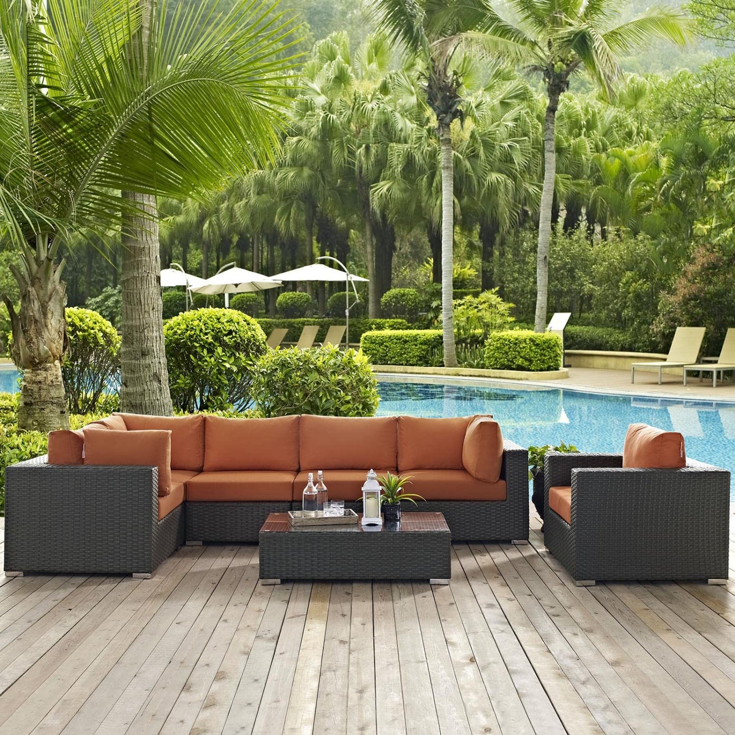 kitchen and dining room sets | CasaFoyer Sojourn Outdoor Patio Furniture Set | Sunbrella Cushions | Synthetic Rattan | UV Protection | Aluminum Frame | 7 Piece Sectional | casafoyer.myshopify.com