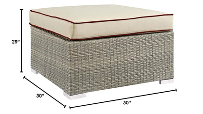 ottomans | CasaFoyer Repose Outdoor Patio Ottoman | Stylish & Comfortable | Tan & Gray Synthetic Rattan Weave | UV Protection | Plush 4-inch Cushions | Non-Marking Foot Pads | Sturdy Aluminum Frame | Supports 331 lbs. | casafoyer.myshopify.com