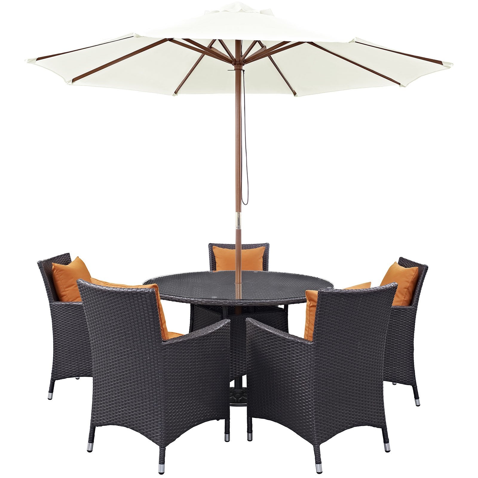 kitchen and dining room sets | CasaFoyer Convene Outdoor Sectional Series | Weather-Resistant Patio Dining Set with Umbrella | 5 Armchairs, 106 Umbrella, 47 Round Table | casafoyer.myshopify.com