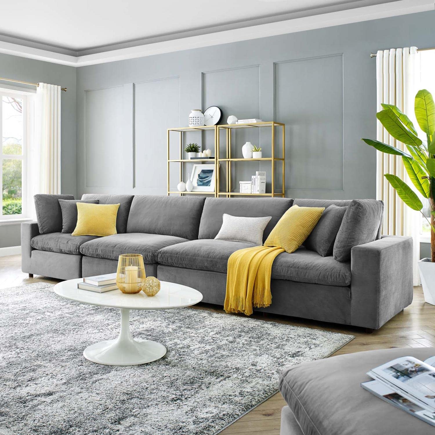 sofas | CasaFoyer Commix Plush Comfort Performance Velvet Sofa Set | Gray | 4-Seater | Solid Wood Frame | Stain-Resistant | Duck Down Cushions | Tranquil Retreat | casafoyer.myshopify.com