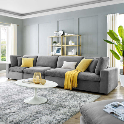 sofas | CasaFoyer Commix Plush Comfort Performance Velvet Sofa Set | Gray | 4-Seater | Solid Wood Frame | Stain-Resistant | Duck Down Cushions | Tranquil Retreat | casafoyer.myshopify.com