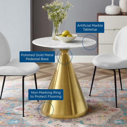 patio dining tables | CasaFoyer Tupelo 28 Dining Table | Modern Style | Mid-Century Charm | Polished Gold Metal Base | Easy-to-Clean Artificial Marble Top | Non-Marking Ring | casafoyer.myshopify.com