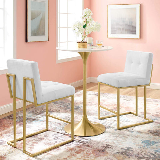 home office desk chairs | CasaFoyer Privy Counter Stool Set of 2 | Gold Stainless Steel Base | Plush Fabric Upholstery | No Assembly | Enhance Dining Aesthetics | casafoyer.myshopify.com