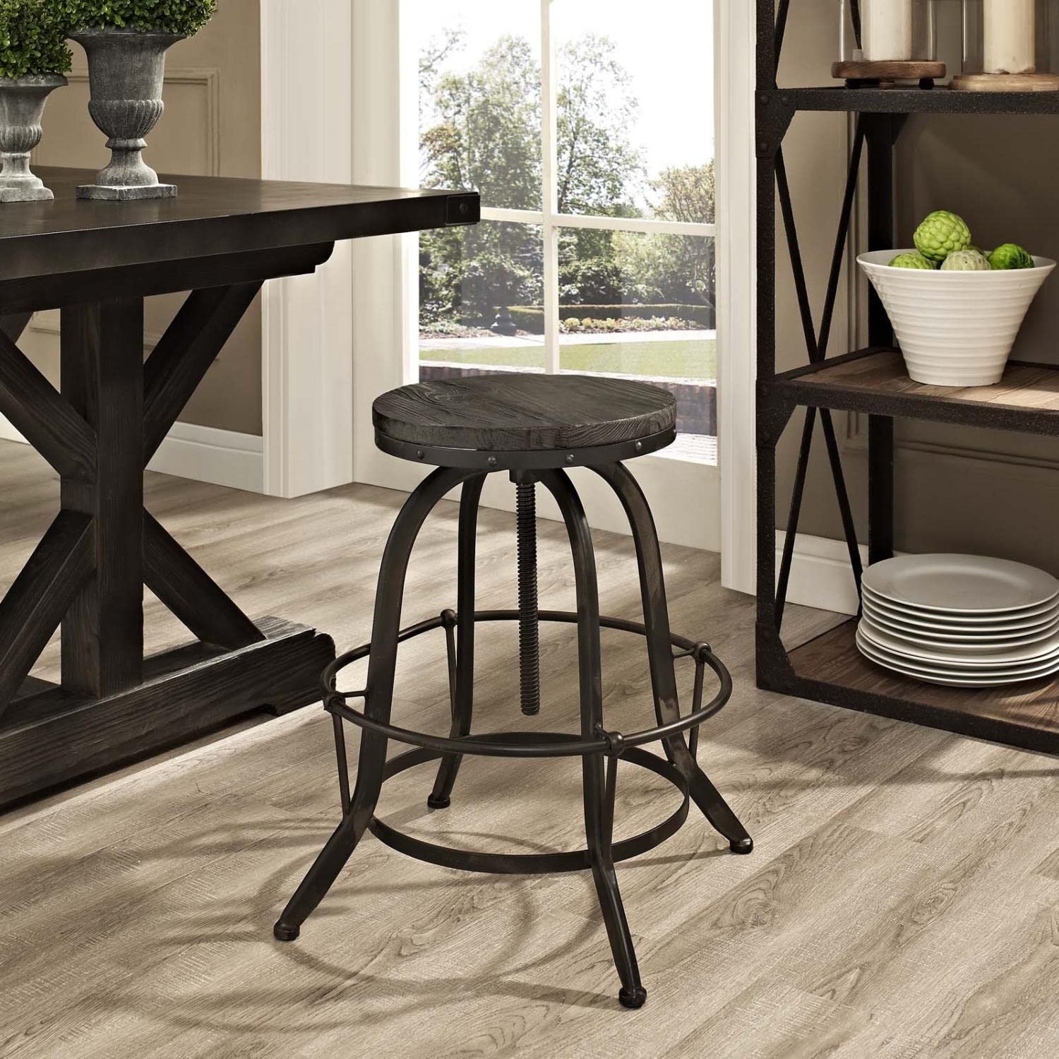 barstools | CasaFoyer Collect Wood and Iron Metal Bar Stool | Rustic Farmhouse meets Industrial Modern | Solid Pine Wood & Cast Iron Stand | Perfect for Kitchen, Dining Room, or Bar | Includes 1 Stool | casafoyer.myshopify.com