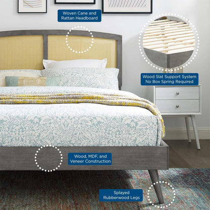 adjustable bed bases | CasaFoyer Sierra Woven Cane Rattan Wood Full Platform Bed | Tranquil Mid-Century Modern Design | No Box Spring Needed | Gray | casafoyer.myshopify.com