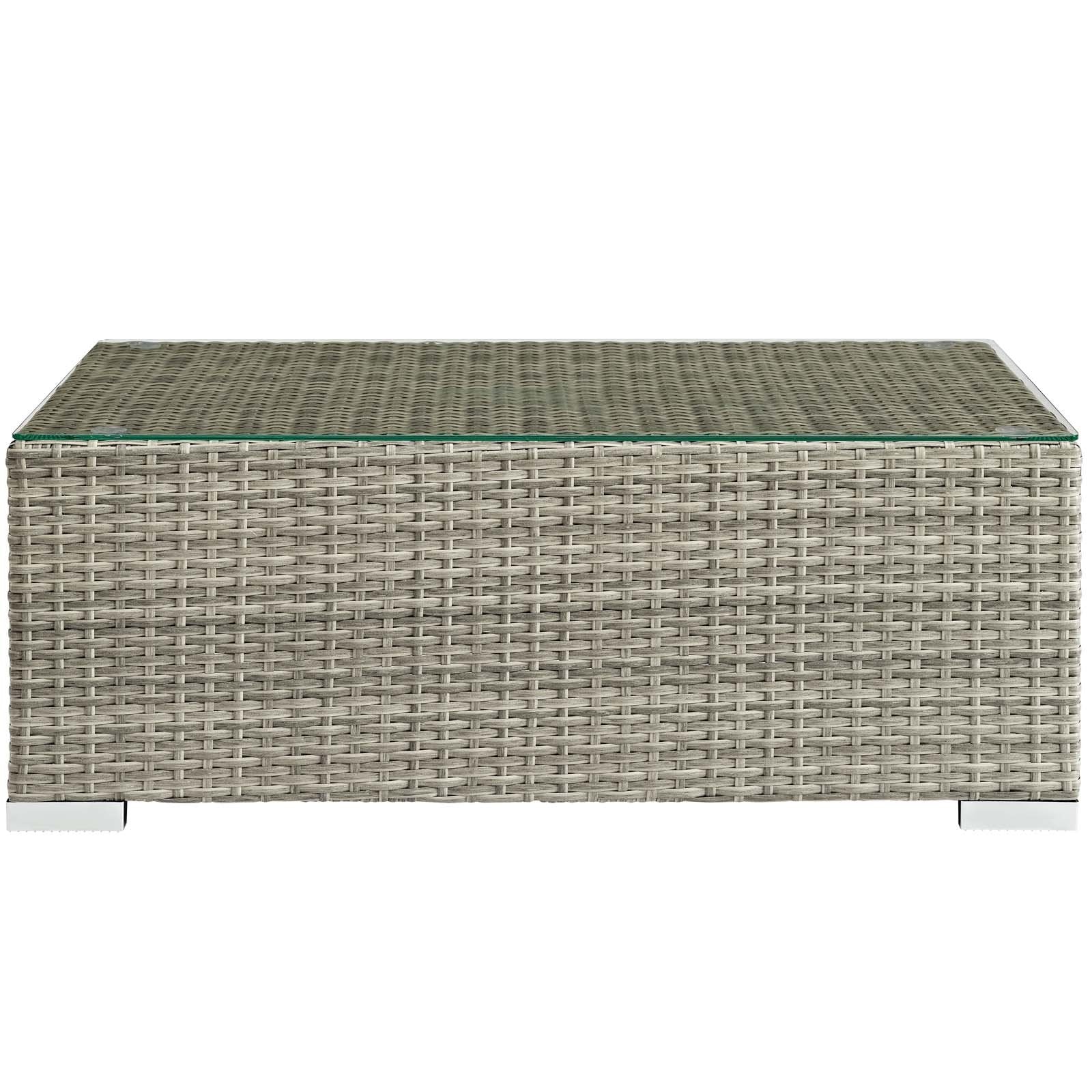 coffee tables | Ergode Repose Outdoor Patio Coffee Table | Tan/Gray Synthetic Rattan Weave | UV Protected | Tempered Glass Top | Non-Marking Foot Pads | Sturdy Aluminum Frame | casafoyer.myshopify.com