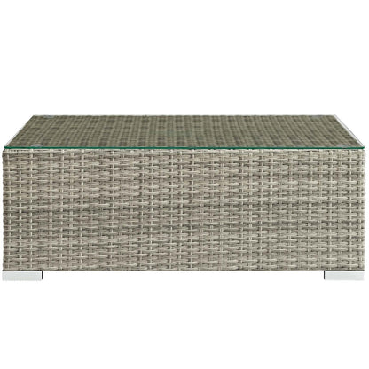 coffee tables | Ergode Repose Outdoor Patio Coffee Table | Tan/Gray Synthetic Rattan Weave | UV Protected | Tempered Glass Top | Non-Marking Foot Pads | Sturdy Aluminum Frame | casafoyer.myshopify.com