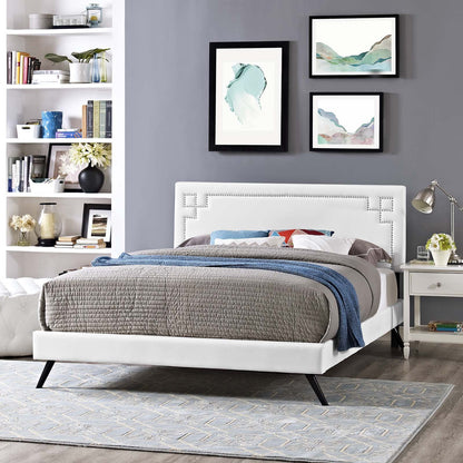 Bed | CasaFoyer Ruthie Platform Bed | Solid Wood Frame | Vinyl Upholstery | Tapered Legs | Stable & Stylish | No Box Spring Needed | Queen Size, White | casafoyer.myshopify.com