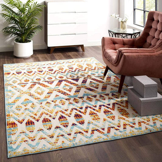 Carpet & Rugs | CasaFoyer Tamako Distressed Vintage Diamond & Chevron Moroccan Trellis Indoor/Outdoor Area Rug | 5x8 | Durable, Fade & Stain Resistant | Pet & Family-Friendly | casafoyer.myshopify.com