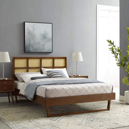 Bed | CasaFoyer Sidney Woven Cane Rattan Wood Full Platform Bed | Modern Tropical Style | Durable Construction | No Box Spring Needed | Walnut | casafoyer.myshopify.com
