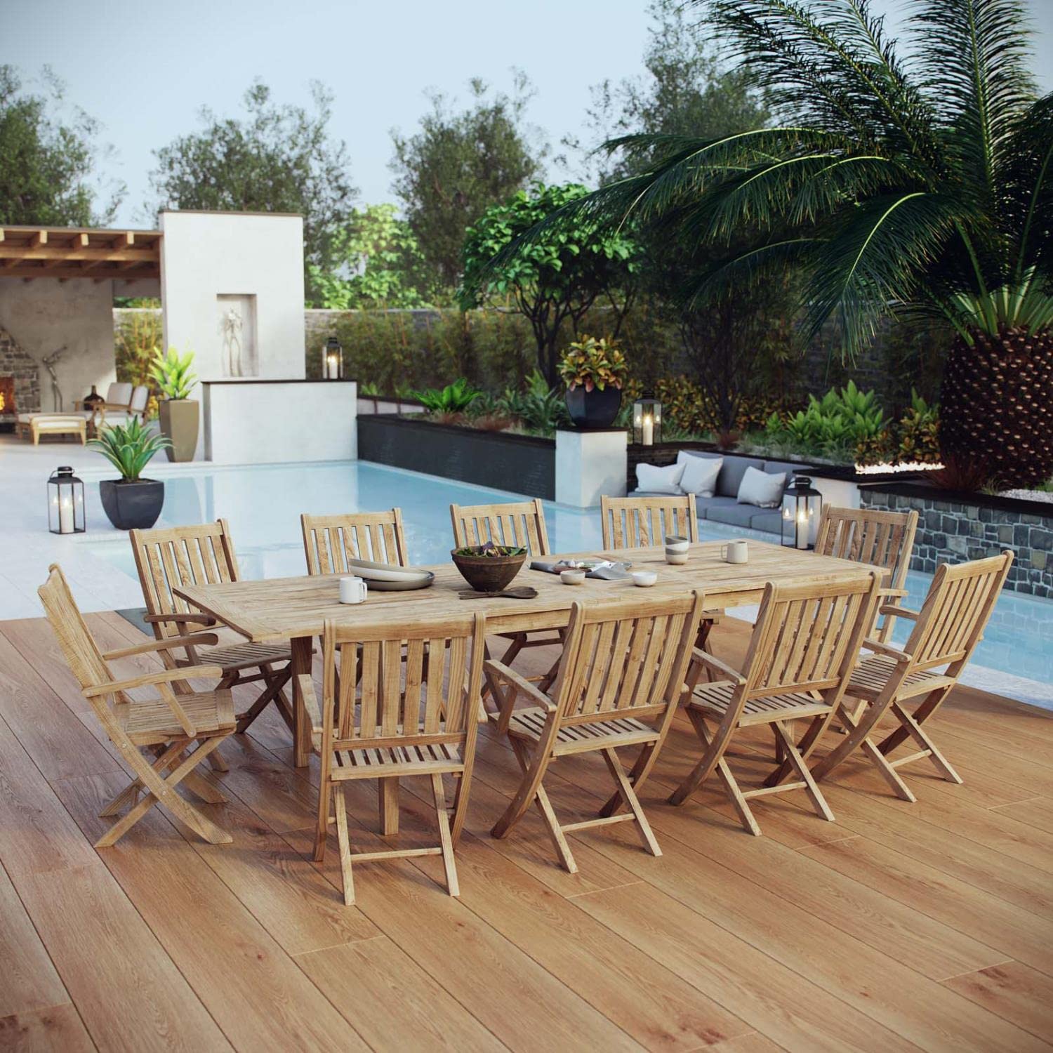 kitchen and dining room sets | CasaFoyer Stunning Teak Wood Outdoor Set | Marina Collection | 11 Piece Dining Set | All-Weather Cushions | Sturdy Construction | Timeless Design | casafoyer.myshopify.com