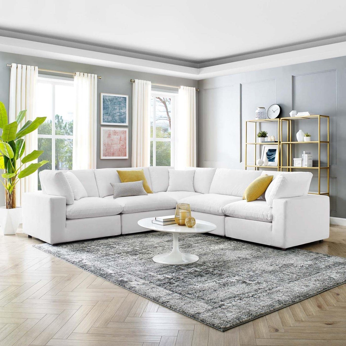 sofas | CasaFoyer Commix | Luxurious Sectional Sofa | Stain-Resistant Velvet | Solid Wood Construction | Foam Padded Cushions | 5-Piece Set | White | casafoyer.myshopify.com
