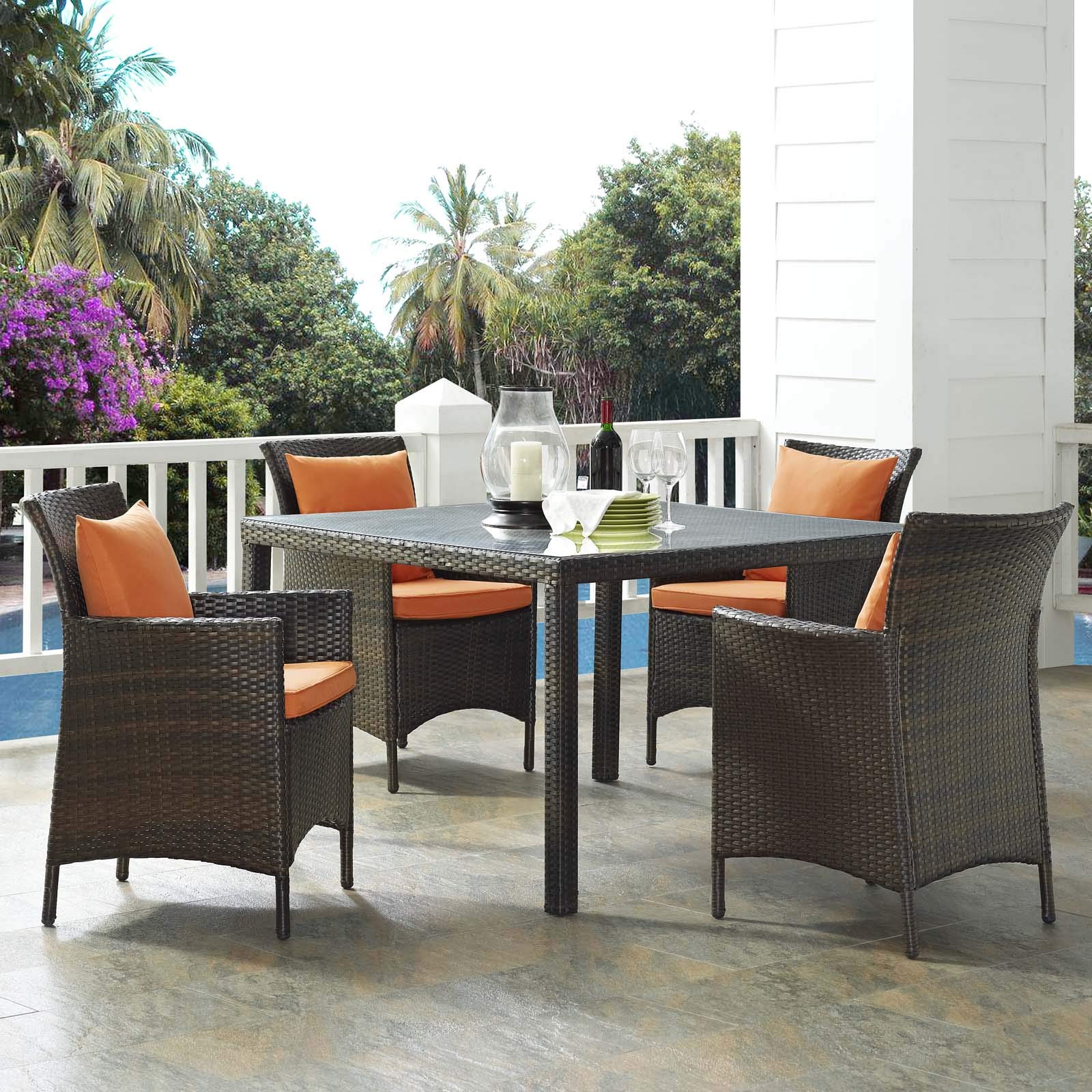kitchen and dining room sets | CasaFoyer Conduit Outdoor Patio Dining Collection | Transitional Style | UV-Resistant Wicker Rattan | Comfortable Cushions | All-Weather | 5 Piece Set | casafoyer.myshopify.com