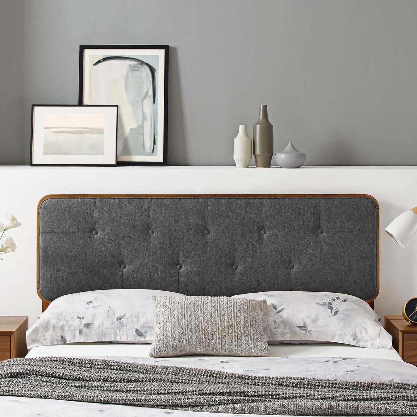 Bed | CasaFoyer Collins Tufted Wood Twin Headboard | Retro Charm | Organic Aesthetics | Walnut Charcoal | Button Tufted | Wood Grain Frame | Versatile | Interchangeable | Personalized | Durable | Easy Assembly | casafoyer.myshopify.com