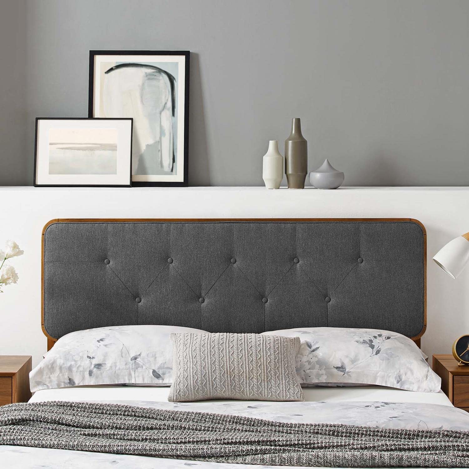 Bed | CasaFoyer Collins Tufted Wood Twin Headboard | Retro Charm | Organic Aesthetics | Walnut Charcoal | Button Tufted | Wood Grain Frame | Versatile | Interchangeable | Personalized | Durable | Easy Assembly | casafoyer.myshopify.com